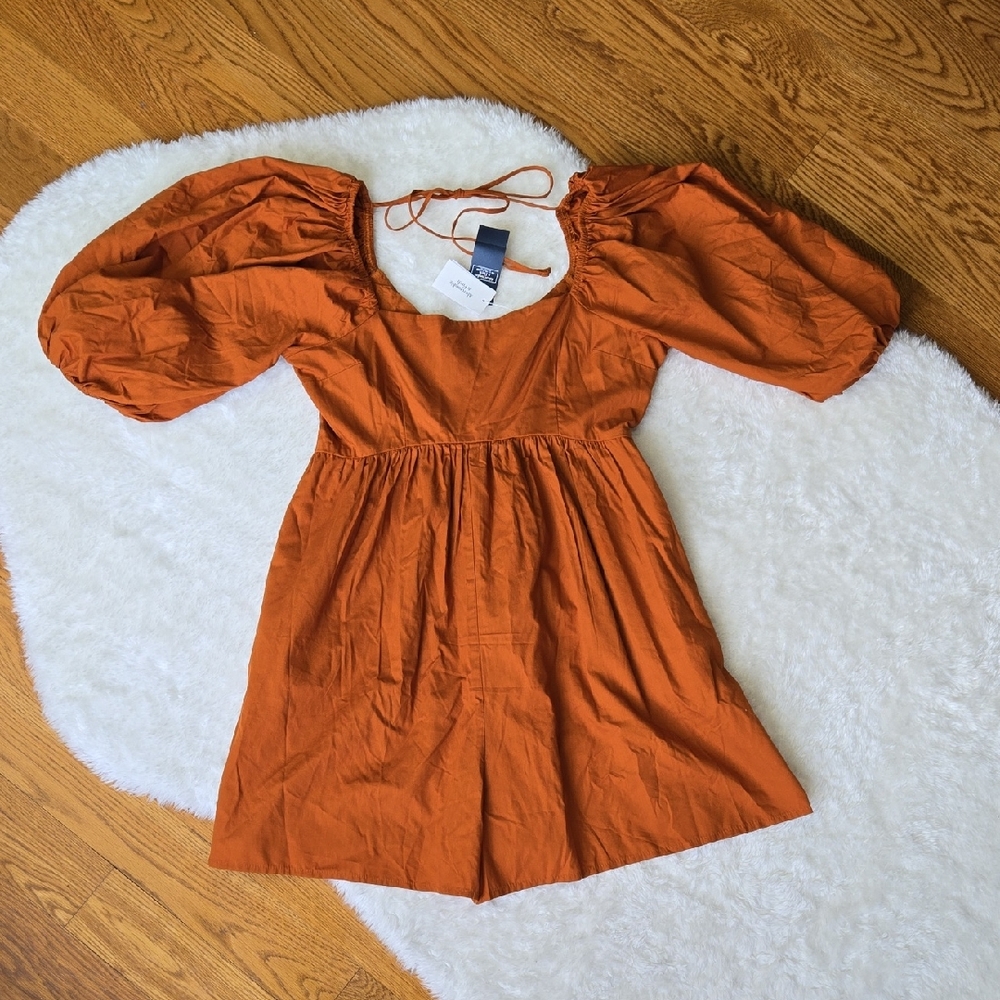 Abercrombie & Fitch Rust Orange Puff-Sleeve Romper
